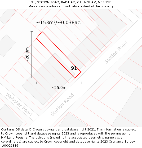 91, STATION ROAD, RAINHAM, GILLINGHAM, ME8 7SE: Plot and title map
