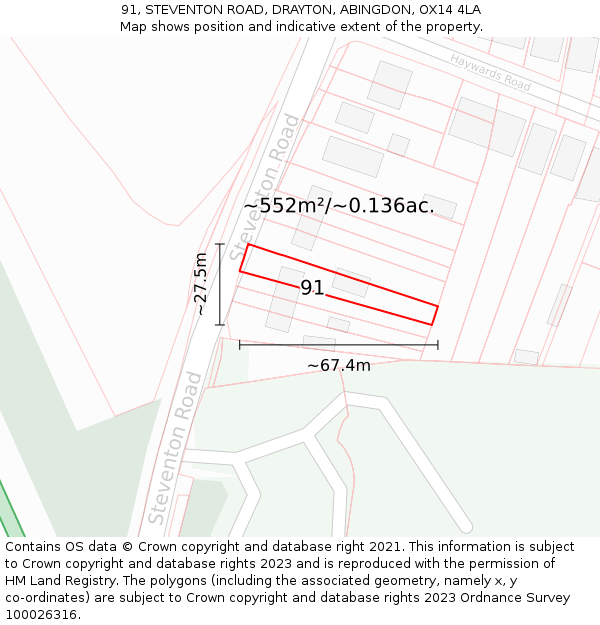 91, STEVENTON ROAD, DRAYTON, ABINGDON, OX14 4LA: Plot and title map