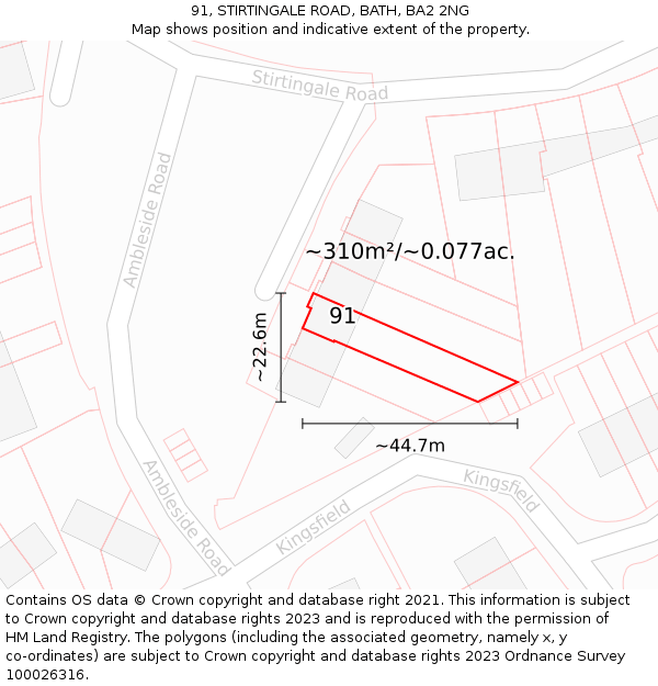 91, STIRTINGALE ROAD, BATH, BA2 2NG: Plot and title map