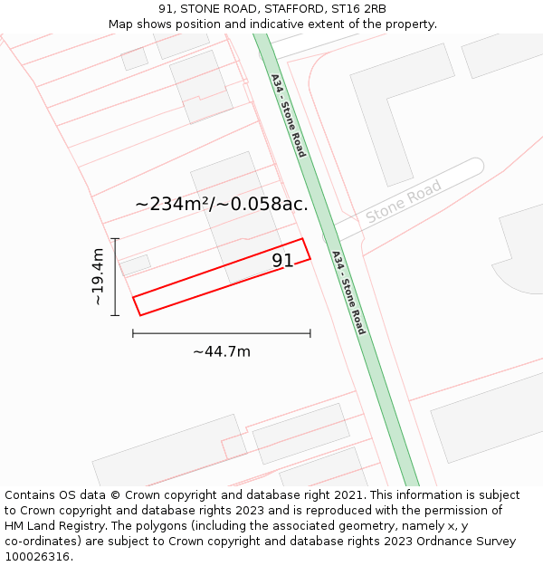 91, STONE ROAD, STAFFORD, ST16 2RB: Plot and title map