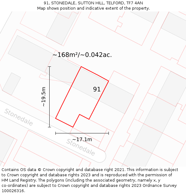 91, STONEDALE, SUTTON HILL, TELFORD, TF7 4AN: Plot and title map