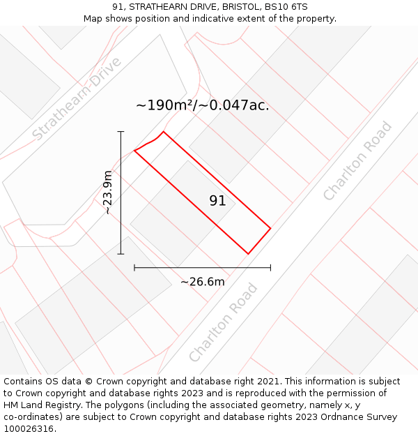 91, STRATHEARN DRIVE, BRISTOL, BS10 6TS: Plot and title map