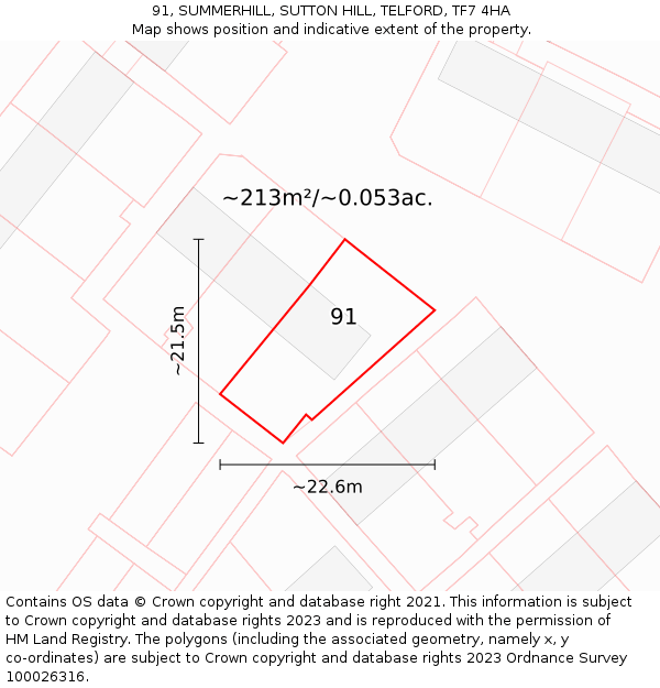 91, SUMMERHILL, SUTTON HILL, TELFORD, TF7 4HA: Plot and title map