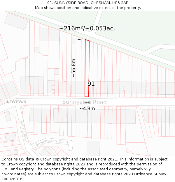 91, SUNNYSIDE ROAD, CHESHAM, HP5 2AP: Plot and title map