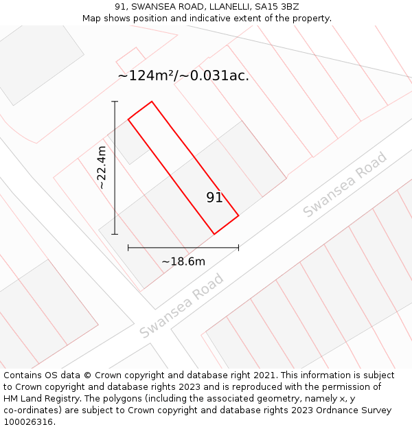 91, SWANSEA ROAD, LLANELLI, SA15 3BZ: Plot and title map
