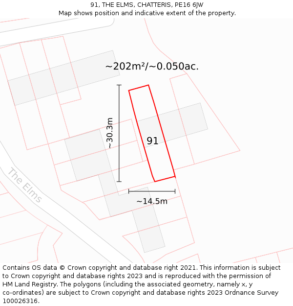 91, THE ELMS, CHATTERIS, PE16 6JW: Plot and title map