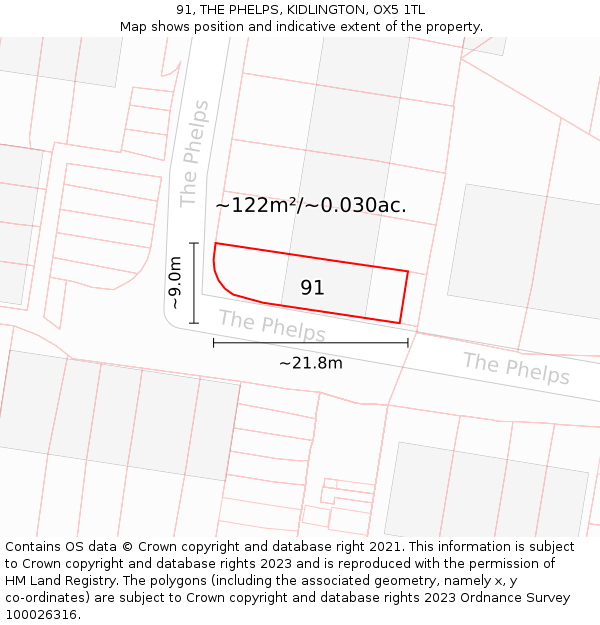 91, THE PHELPS, KIDLINGTON, OX5 1TL: Plot and title map