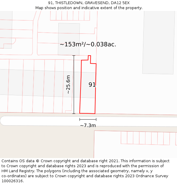 91, THISTLEDOWN, GRAVESEND, DA12 5EX: Plot and title map