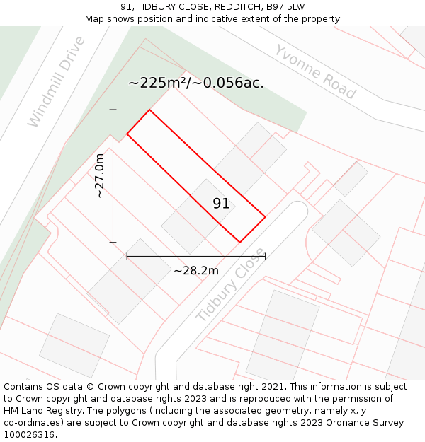 91, TIDBURY CLOSE, REDDITCH, B97 5LW: Plot and title map
