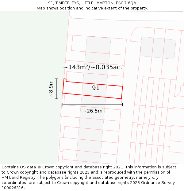 91, TIMBERLEYS, LITTLEHAMPTON, BN17 6QA: Plot and title map