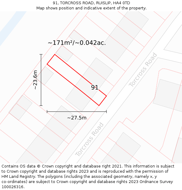 91, TORCROSS ROAD, RUISLIP, HA4 0TD: Plot and title map