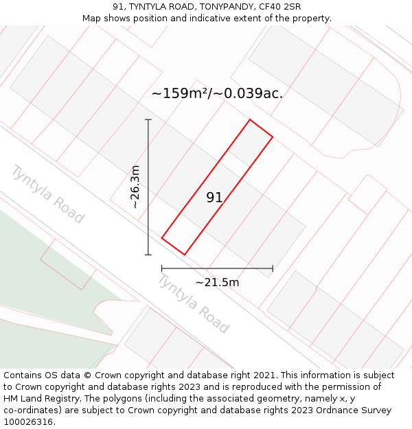 91, TYNTYLA ROAD, TONYPANDY, CF40 2SR: Plot and title map