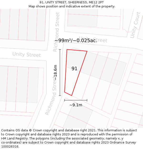 91, UNITY STREET, SHEERNESS, ME12 2PT: Plot and title map