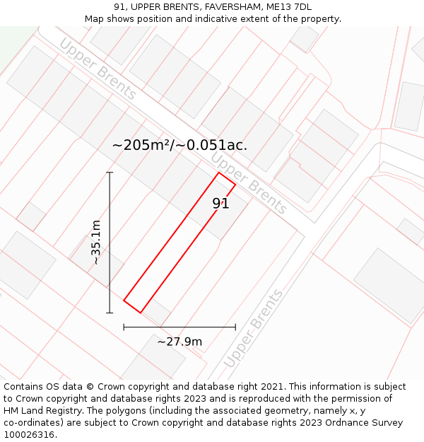 91, UPPER BRENTS, FAVERSHAM, ME13 7DL: Plot and title map