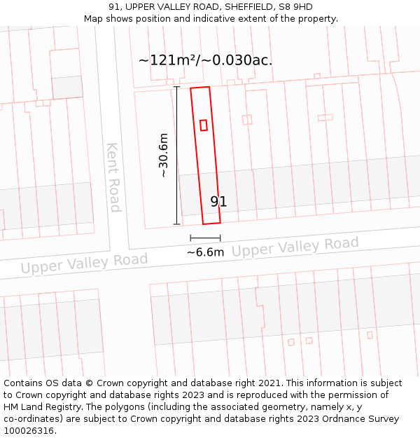 91, UPPER VALLEY ROAD, SHEFFIELD, S8 9HD: Plot and title map