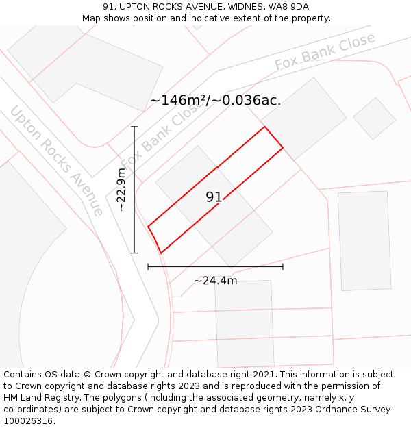 91, UPTON ROCKS AVENUE, WIDNES, WA8 9DA: Plot and title map