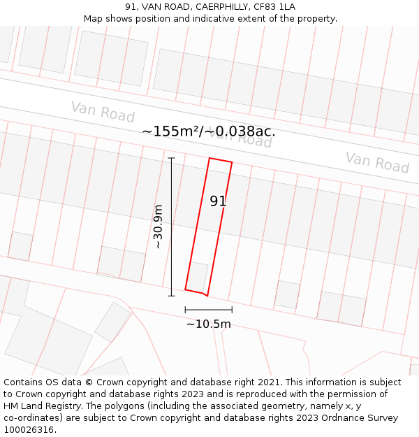 91, VAN ROAD, CAERPHILLY, CF83 1LA: Plot and title map