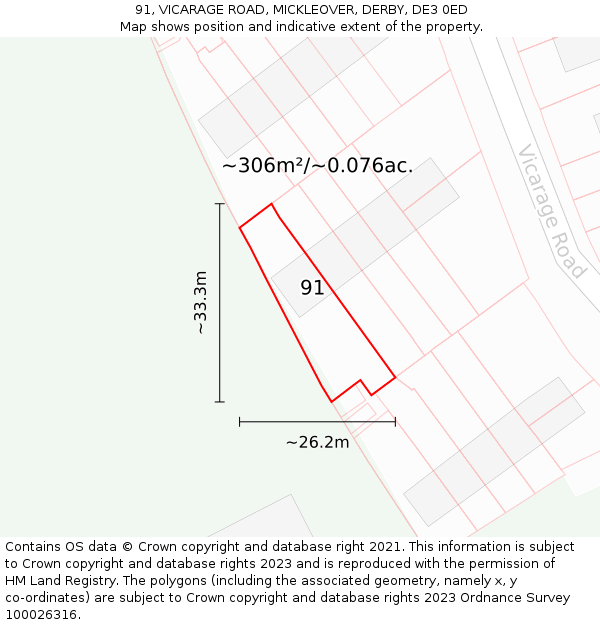 91, VICARAGE ROAD, MICKLEOVER, DERBY, DE3 0ED: Plot and title map