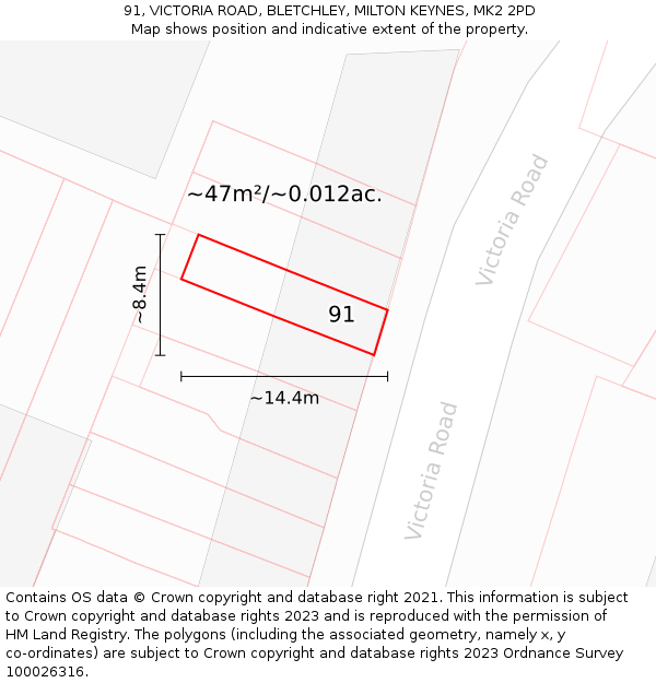91, VICTORIA ROAD, BLETCHLEY, MILTON KEYNES, MK2 2PD: Plot and title map