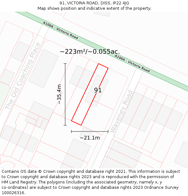 91, VICTORIA ROAD, DISS, IP22 4JG: Plot and title map