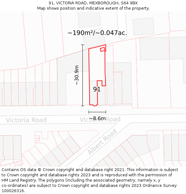 91, VICTORIA ROAD, MEXBOROUGH, S64 9BX: Plot and title map