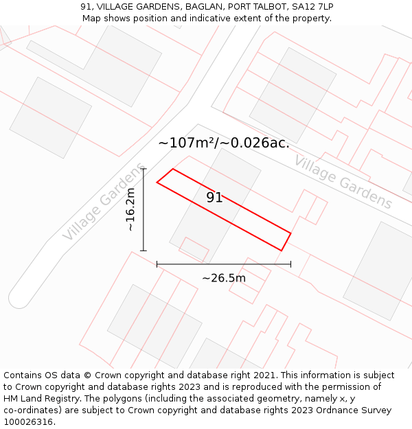 91, VILLAGE GARDENS, BAGLAN, PORT TALBOT, SA12 7LP: Plot and title map