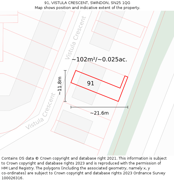 91, VISTULA CRESCENT, SWINDON, SN25 1QG: Plot and title map