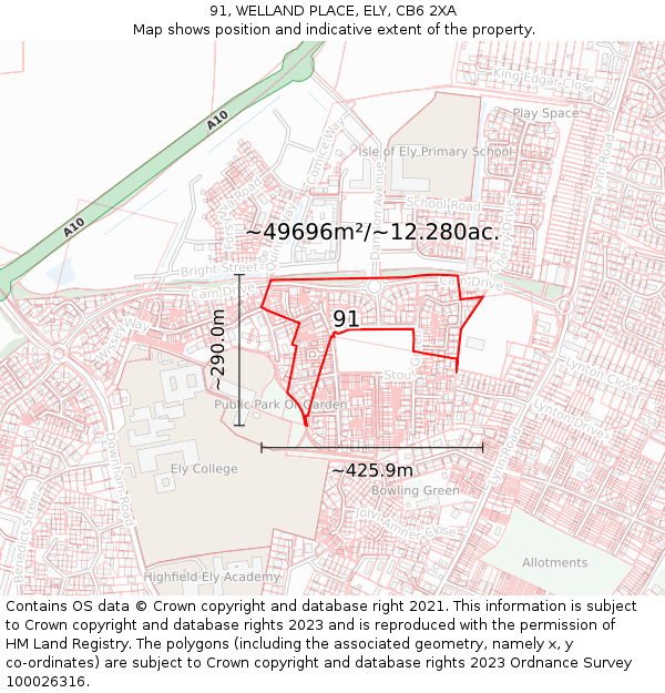 91, WELLAND PLACE, ELY, CB6 2XA: Plot and title map