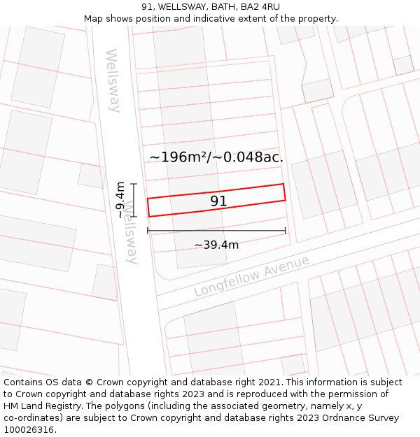 91, WELLSWAY, BATH, BA2 4RU: Plot and title map