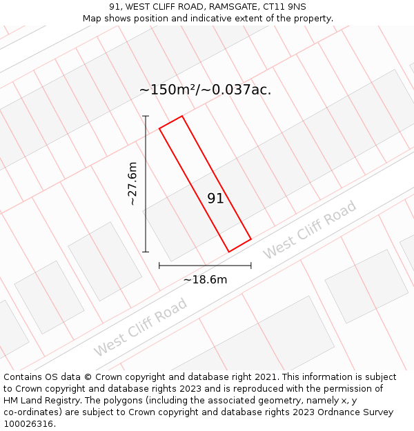 91, WEST CLIFF ROAD, RAMSGATE, CT11 9NS: Plot and title map