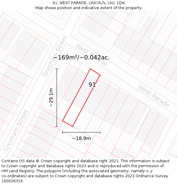 91, WEST PARADE, LINCOLN, LN1 1QW: Plot and title map