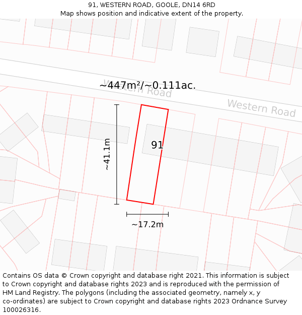 91, WESTERN ROAD, GOOLE, DN14 6RD: Plot and title map