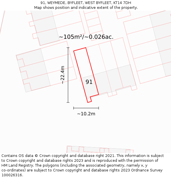 91, WEYMEDE, BYFLEET, WEST BYFLEET, KT14 7DH: Plot and title map