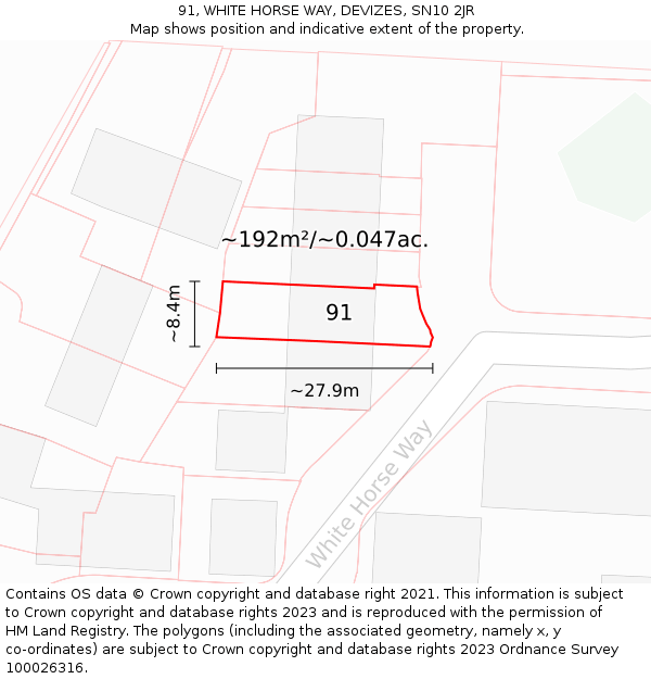91, WHITE HORSE WAY, DEVIZES, SN10 2JR: Plot and title map