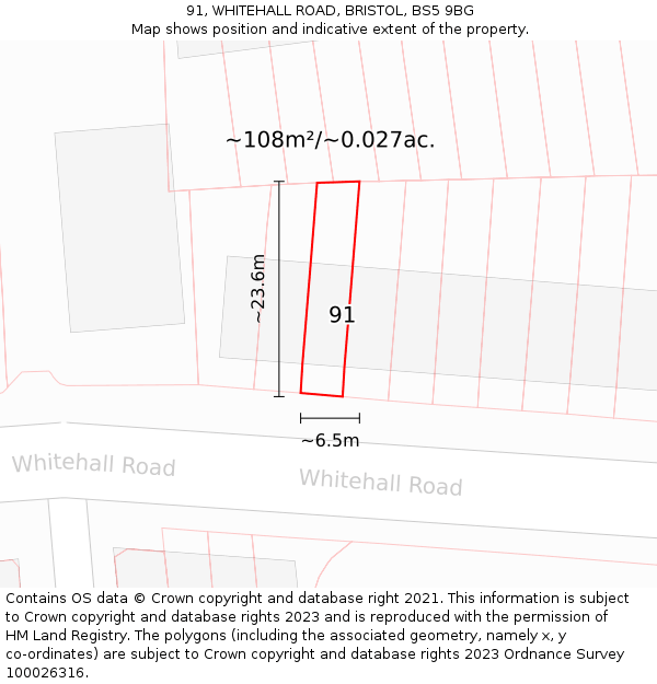 91, WHITEHALL ROAD, BRISTOL, BS5 9BG: Plot and title map
