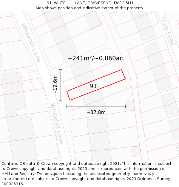 91, WHITEHILL LANE, GRAVESEND, DA12 5LU: Plot and title map