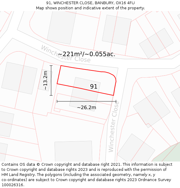 91, WINCHESTER CLOSE, BANBURY, OX16 4FU: Plot and title map