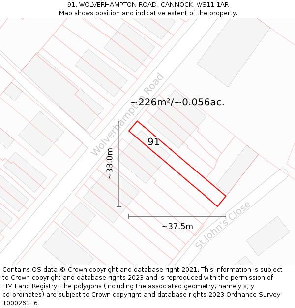 91, WOLVERHAMPTON ROAD, CANNOCK, WS11 1AR: Plot and title map
