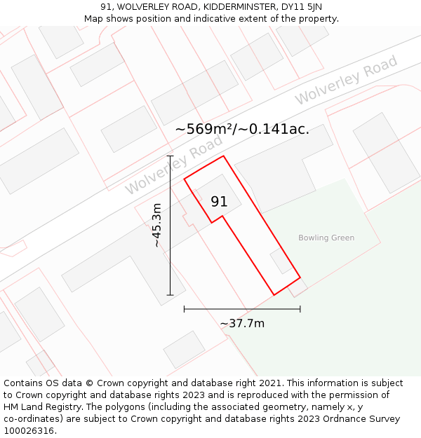 91, WOLVERLEY ROAD, KIDDERMINSTER, DY11 5JN: Plot and title map
