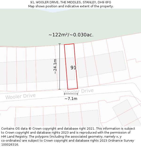 91, WOOLER DRIVE, THE MIDDLES, STANLEY, DH9 6FG: Plot and title map