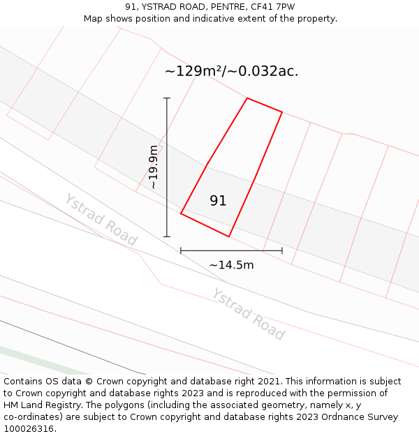 91, YSTRAD ROAD, PENTRE, CF41 7PW: Plot and title map