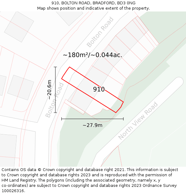 910, BOLTON ROAD, BRADFORD, BD3 0NG: Plot and title map