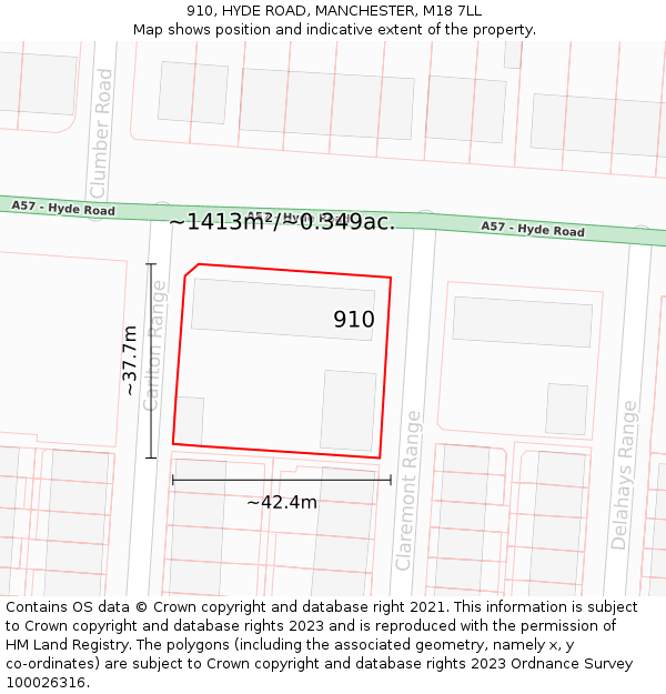 910, HYDE ROAD, MANCHESTER, M18 7LL: Plot and title map