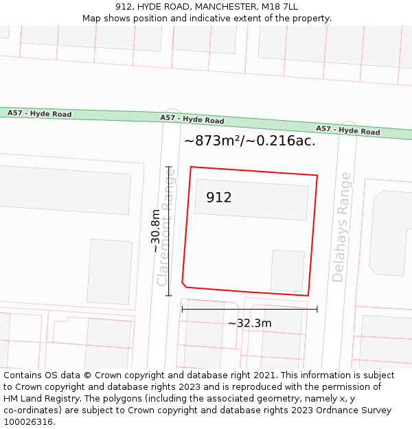 912, HYDE ROAD, MANCHESTER, M18 7LL: Plot and title map