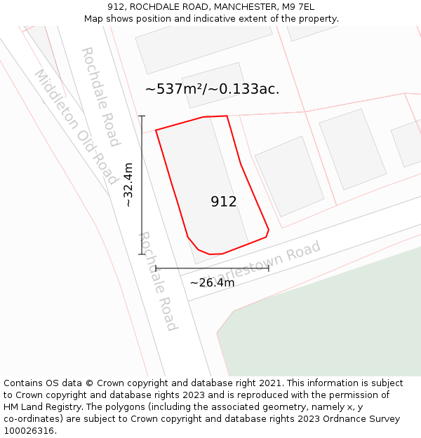 912, ROCHDALE ROAD, MANCHESTER, M9 7EL: Plot and title map