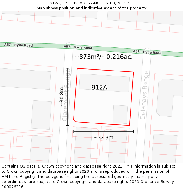 912A, HYDE ROAD, MANCHESTER, M18 7LL: Plot and title map
