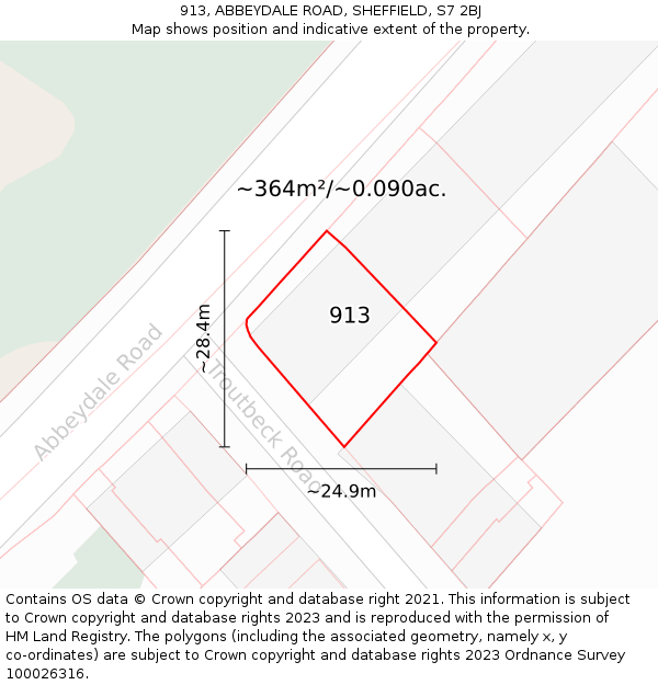 913, ABBEYDALE ROAD, SHEFFIELD, S7 2BJ: Plot and title map