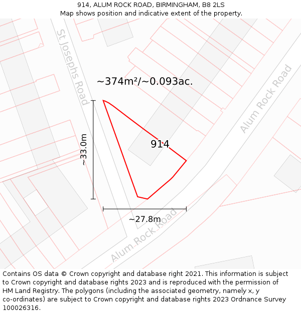 914, ALUM ROCK ROAD, BIRMINGHAM, B8 2LS: Plot and title map