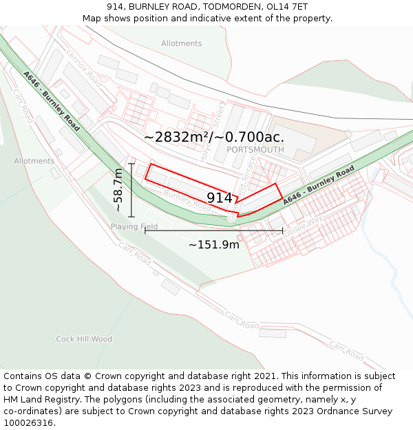 914, BURNLEY ROAD, TODMORDEN, OL14 7ET: Plot and title map