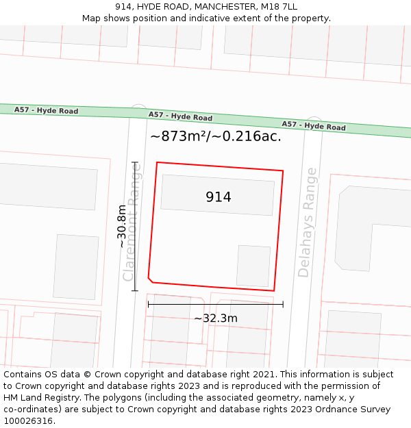914, HYDE ROAD, MANCHESTER, M18 7LL: Plot and title map